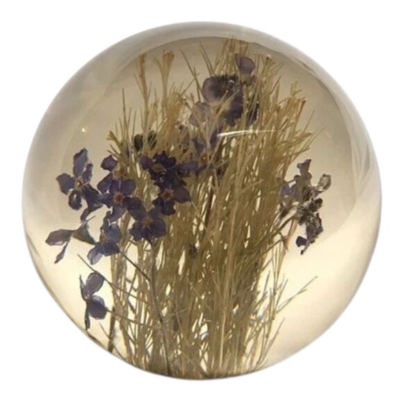 Hafod Grange Paperweight Blue Forget Me Not Flower Signed Dated 1996 Resin Round - Picture 1 of 3